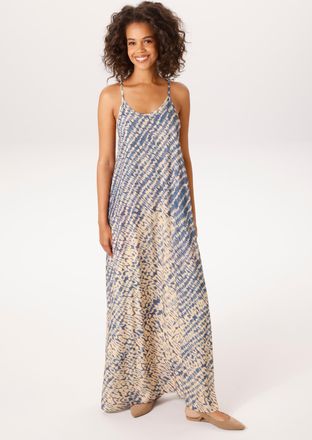 Aniston Sommerkleid ANISTON CASUAL, Damen, Gr. 36, N-Gr, blau, vanille, Web, Obermaterial: 100% Viskose, bedruckt, l&auml;ssig geschnitten kn&ouml;chellang, Kleider Som