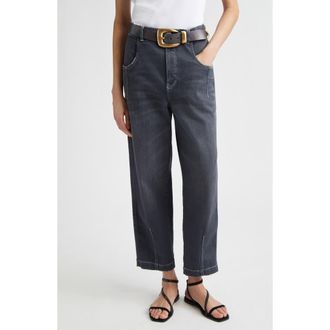 Eleventy Pintuck Stretch Denim Wide Leg Pants in 22 Black at Nordstrom, Size 4 Us