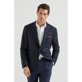 Brunello Cucinelli Chalk stripe blazer in Navy Blue at Nordstrom, Size 54 It