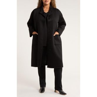 Eileen Fisher Belted Stand Collar Wool Coat in Black at Nordstrom, Size 2X