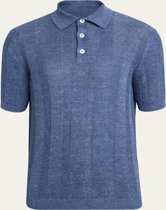 Brunello Cucinelli Mens Linen and Cotton Ribbed Short-Sleeve Polo Sweater