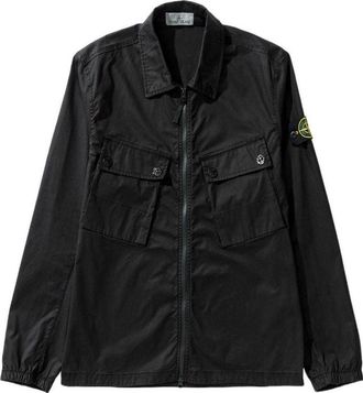 Stone Island Compass Patch Zip up Shirt Black 771510910-V0029