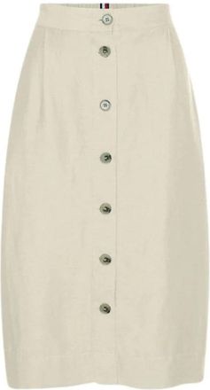 Tommy Hilfiger Midi Rok van Linnen en Tencel - Dames - Midirokken - Grijs - XL - Linnen - Rokken
