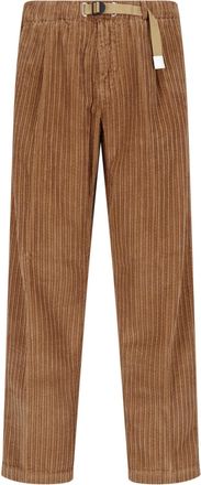 White Sand Brown Ribbed Pleated Velvet Straight-Leg Pants