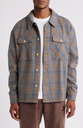 Diet Starts Monday Logo Embroidered Flannel Button-Up Shirt in Grey/Yellow at Nordstrom Rack, Size Xx-Large