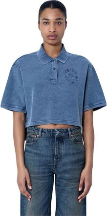 Alexander Wang Cropped Piqu&eacute; Polo T-Shirt - Dames - Polos - Blauw - L - Katoen - Tops
