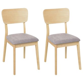 Beliani Conjunto De 2 Sillas De Comedor C&oacute;modas Asiento Tapizado Madera Clara Gris Claro Minier