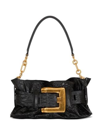 Balmain mini Anthem embossed-crocodile buckle clutch bag - women - CALFSKIN - One Size - Black
