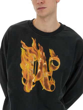 Palm Angels Burning Monogram Print Sweatshirt - Black