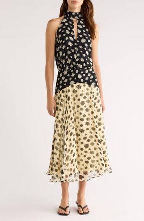 Staud Camryn Mixed Print Colorblock Dress in Ditsy Multi at Nordstrom, Size 16