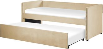 Beliani Beliani - Cama Con Somier De Terciopelo Beige 90 X 200 Cm Nido Listones Tachuelas Troyes