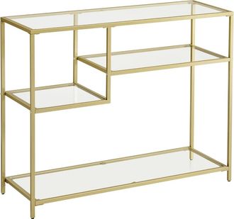 Vasagle Mesa de consola de vidrio templado con estantes de color dorado