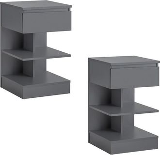 SoBuy Set De 2 Mesitas De Noche Con 1 Caj&oacute;n Y 2 Estantes Mesa Auxiliar Para Sal&oacute;n Comedor 39 X 39 X 65 Cm Fbt49-hgx2 Sobuy Es