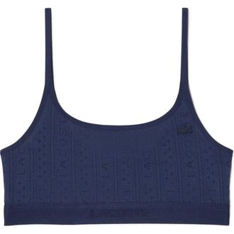 Lacoste Logo Pointelle Bralette in Navy Blue at Nordstrom, Size X-Large
