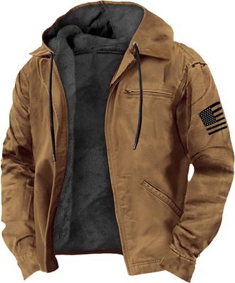 Generic Winter Jackets for Men Fleece Lined Long Sleeve Drawstring Coats Winter Warm Comfortable Outwear Plain Casual Tops for Outdoor Hiking