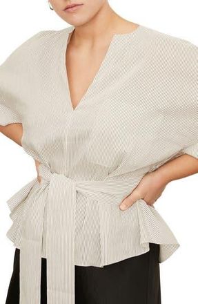 Vince Stripe Belted Blouse in White/black at Nordstrom Rack, Size 2X