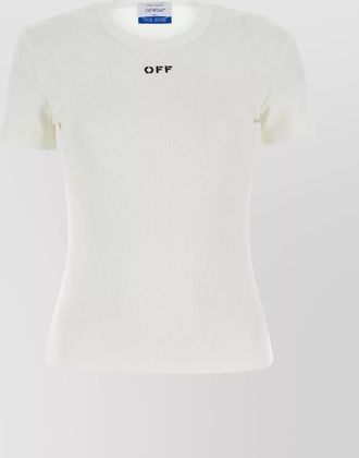 Off-white ribbed stretch cotton logo t-shirt