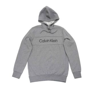 Calvin Klein Mens Long Sleeve Iconic Logo Piping Pullover Hoodie In Medium Grey Heather