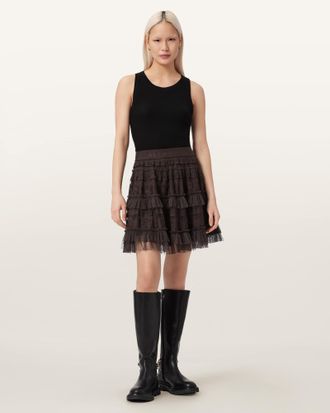 AllSaints Polyester Arlea Lace Mini Skirt, Size: UK 14/US 10