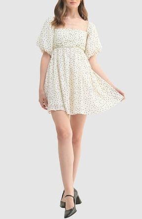 Lush Polka Dot Puff Sleeve Minidress in Ivory Black Dot at Nordstrom Rack, Size Medium