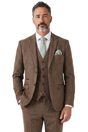 PAUL ANDREW Mens 3 Piece Brown Wool Blend Tweed Suit - Oscar