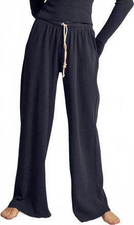perfectwhitetee Rivers Wide Leg Pants In Dark Navy Blue