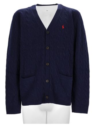 Polo Ralph Lauren Navy Blue Cable-Knit V-Neck Wool-Cashmere Cardigan