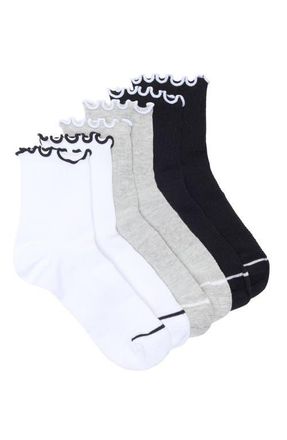 Nordstrom Athleisure Lettuce Edge Assorted 3-Pack Ankle Socks in White- Grey- Black at Nordstrom, Size 9