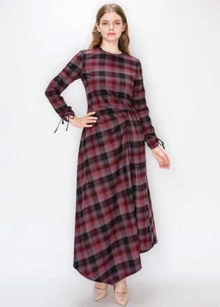 YAL New York Burgundy Plaid Long Dress