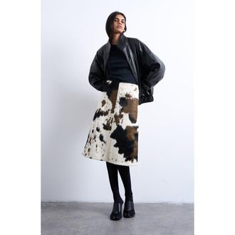 Topshop Faux Calf-Hair A-Line Skirt in White Multi at Nordstrom, Size 2 Us