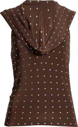 Siedres Hunni Studded Jersey Top with Hood in Brown at Nordstrom, Size Medium
