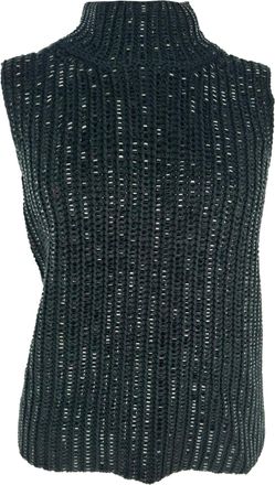 Ermanno Scervino Knitted Turtleneck Sleeveless Top in Black Cotton