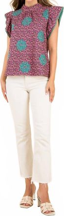 THML Clothing Twists & Turns Flutter Sleeve Top In Purple