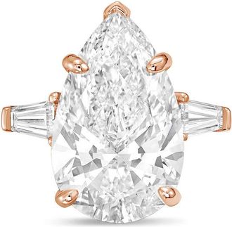 Diana M. Jewels 18kt rose gold 12ct lab grown pear diamond ring with baguettes on the sides