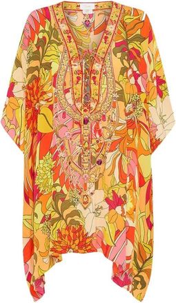 Camilla Retro Bloemen Lace-Up Kaftan - Dames - Strandmode - Veelkleurig - ONE Size - Badmode