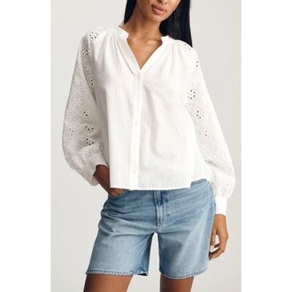 Mavi Embroidered Eyelet Top in White at Nordstrom, Size Medium