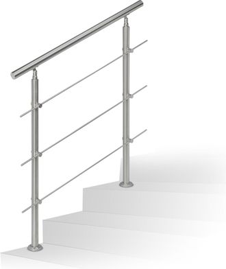Relaxdays Relaxdays - Barandilla Escalera, Pasamanos De 1 M Largo, 2 Postes, 3 Travesa&ntilde;os, 1 Ud., Acero Inoxidable, Plateado