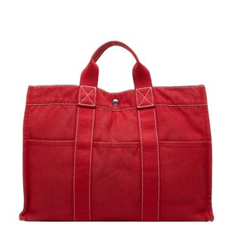 Herm&egrave;s Fourre Tout Red Color Canvas Handbag Tote Bag (Pre-Owned)