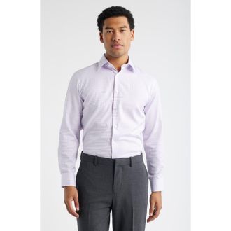 Nordstrom Trim Fit Grid Dress Shirt in White- Purple Twill Grid at Nordstrom Rack, Size 14.5 - 32/33