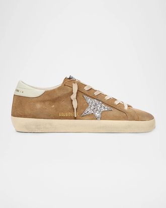 Golden Goose Super-Star Suede Glitter Low-Top Sneakers