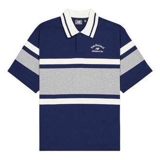 New Balance Athletics Striped Polo Shirt Navy NFE22241-NV