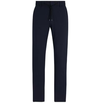 HUGO BOSS Broeken, Heren, Blauw, L, Polyester, Slim-fit broek van stretch seersucker