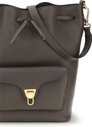 Coccinelle Womens Bucket Bag Beat Generation Taupe Calf Leather Shoulder