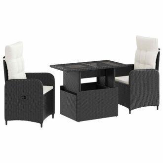 vidaXL Set Da Pranzo Per Esterni 3 Pz Nero E Bianco Crema Polyrattan Vidaxl