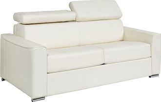 Vente-Unique Sof&aacute; cama de 3 plazas de apertura r&aacute;pida de cuero de b&uacute;falo blanco - Cama 140 cm - Colch&oacute;n con memoria de forma 22 cm - VIZIR