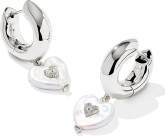 Kendra Scott Sasha Heart Huggie Womens Earrings Earring Silver Freshwater Cultured Pearl, Brass/Gold-Plated/Pearl