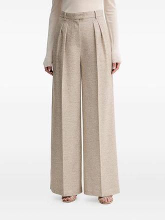 Simona Corsellini Pantalon met plooien en visgraatpatroon - Beige