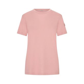 Moncler T-Shirts, female, Pink, Size: XS T-shirt with embroidered logo
