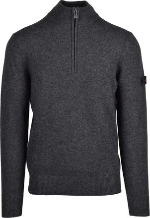 Peuterey Grey Wool-Yak Zip Mock Neck Sweater