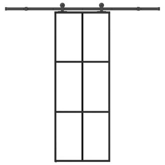 Berkfield Home Sliding Door with Hardware Set 76x205 cm ESG Glass&Aluminium in Black